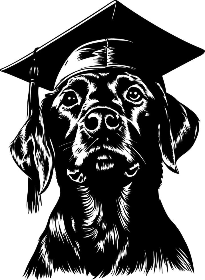 Dog in Graduation Cap Academic Achievement Art for Tattoos and Coloring Books vector