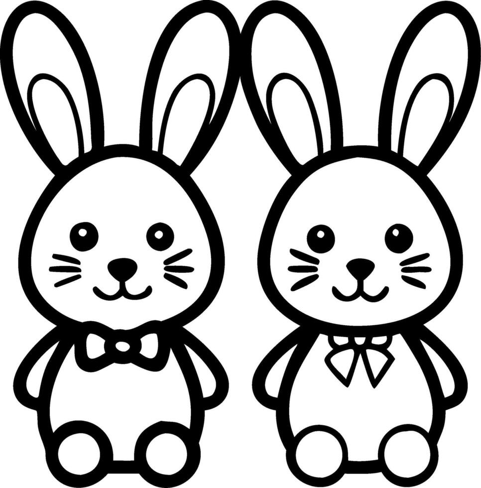 Cute Cartoon Bunny Pair Outline Illustration for Kids Art and Crafts vector