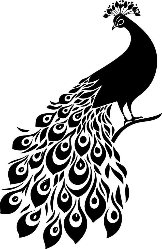 Elegant Peacock Silhouette Art for Design and Tattoos vector