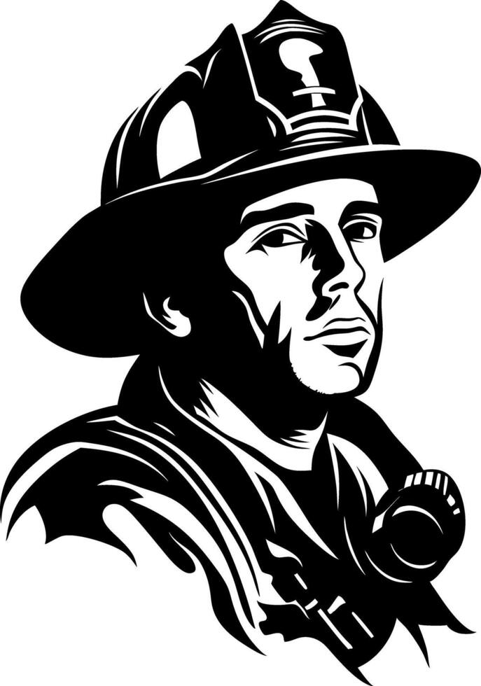 Firefighter Portrait Art Suitable for Tattoo and Graphic Design vector