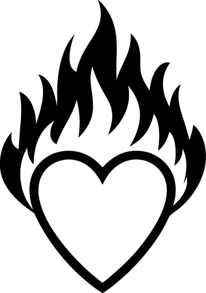 Flaming Heart Symbol for Tattoos and Graphic Designs vector