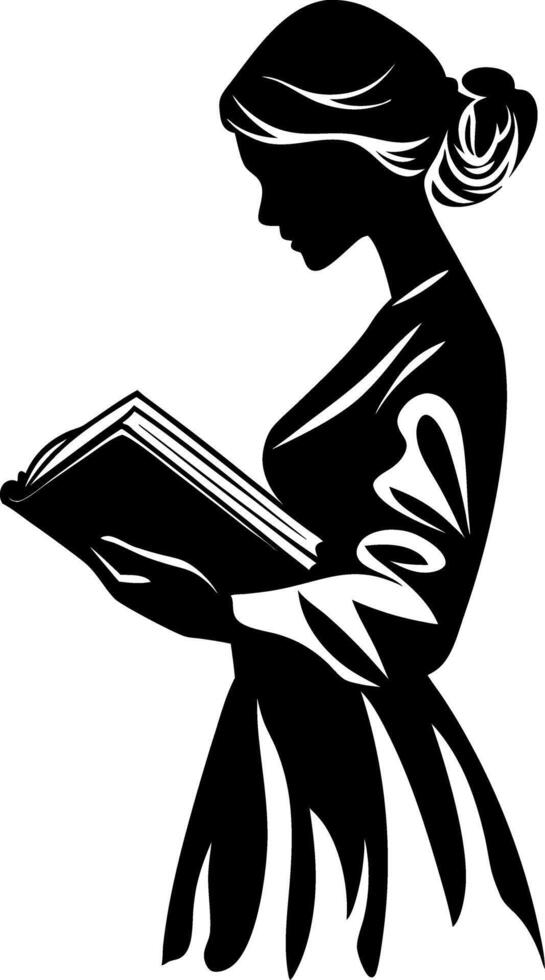 Elegant Woman Silhouette Reading Book Art for Education and Literature Design vector
