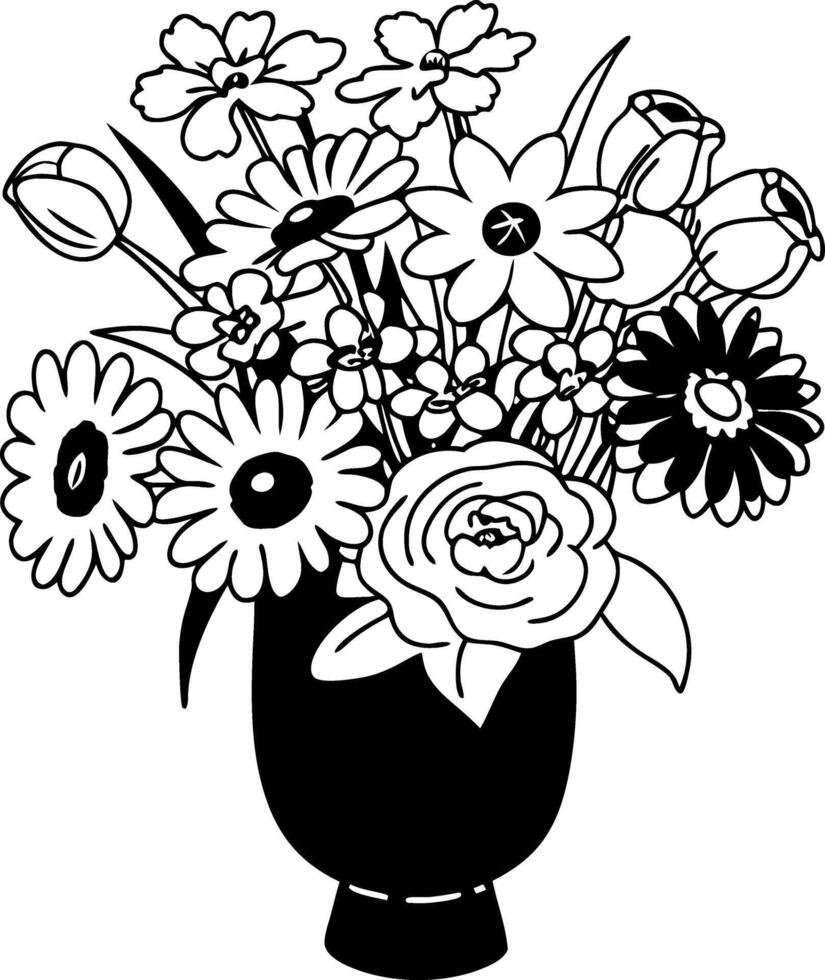 Elegant Floral Bouquet Illustration for Coloring and Design vector
