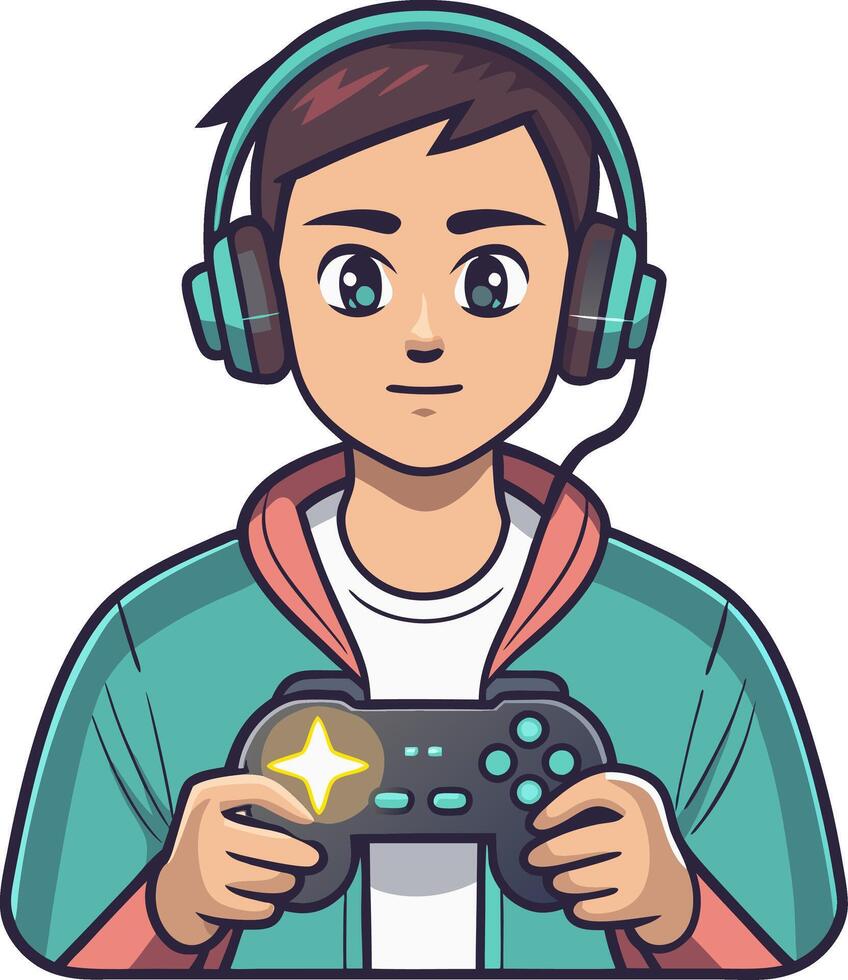 Gamer with Headphones Holding Controller Illustration for Gaming and Esports vector