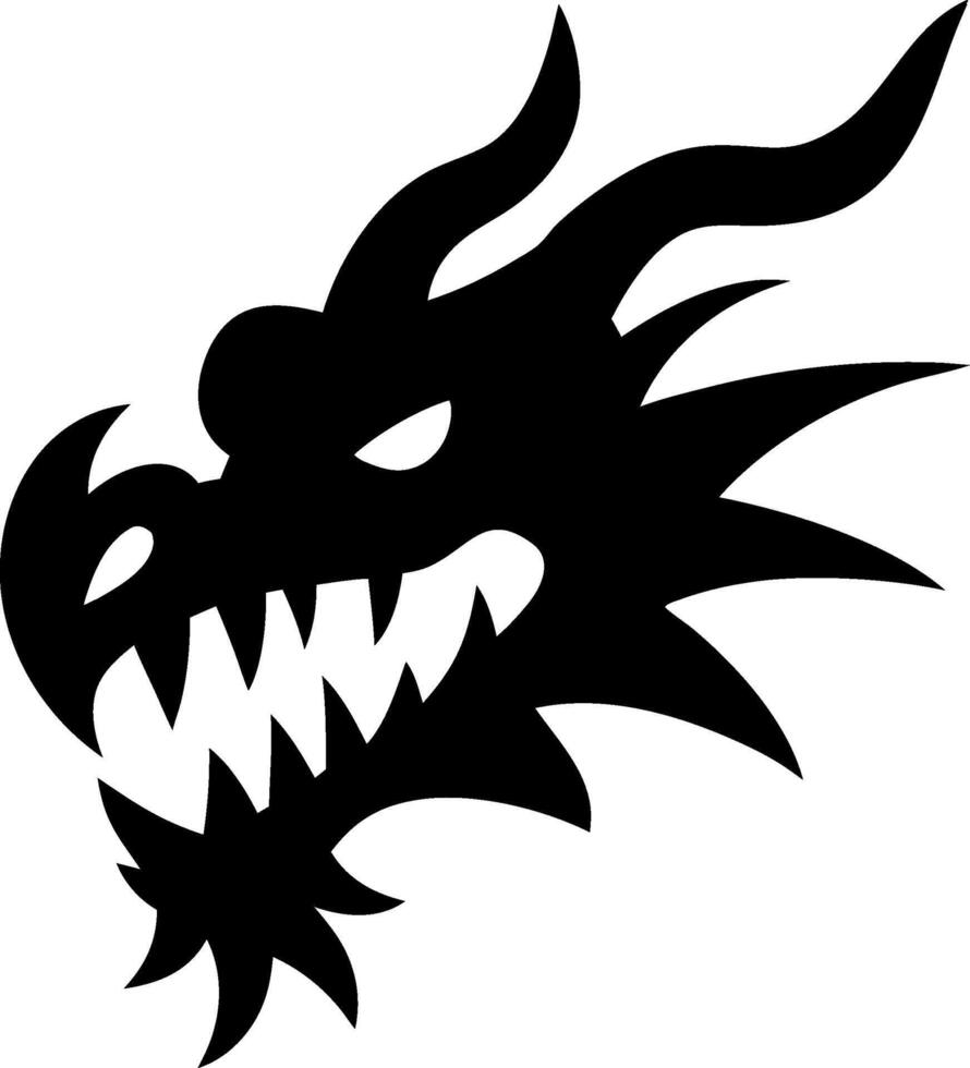Fierce Black Dragon Head Illustration for Tattoo and Design Projects vector