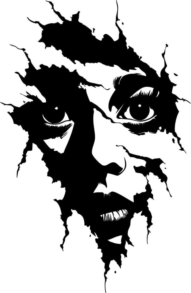 Mysterious Female Face Peering Through Torn Paper Illustration vector