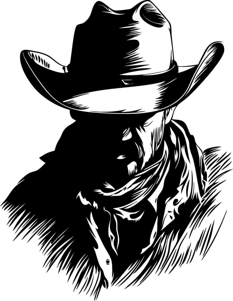 Mysterious Cowboy Silhouette Art with Hat and Scarf for Rustic Design vector