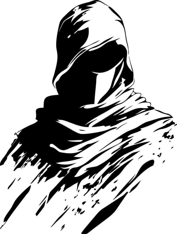 Mysterious Hooded Cloaked Figure Silhouette Art for Tattoo Design and Book Illustration vector
