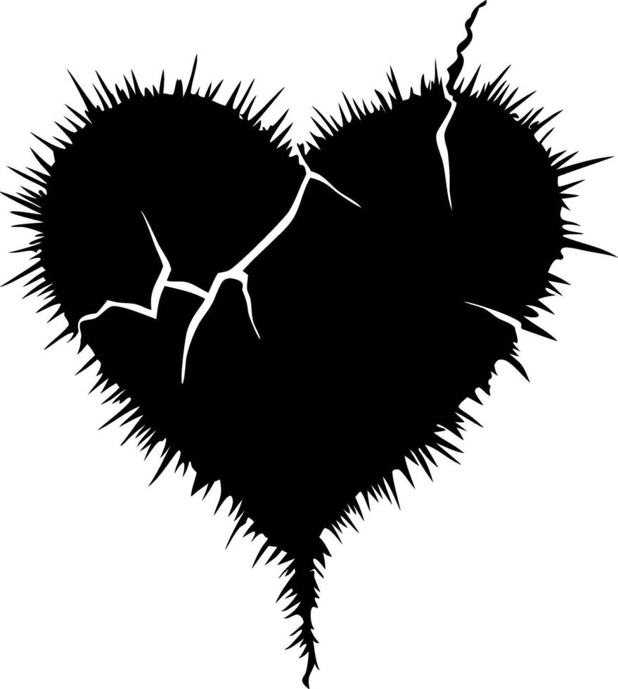 Jagged Broken Heart Silhouette for Tattoo and Graphic Design vector
