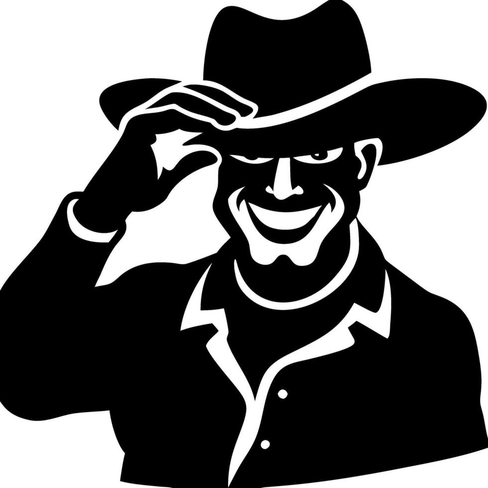 Mysterious Cowboy Silhouette in Hat with Confident Expression Art vector