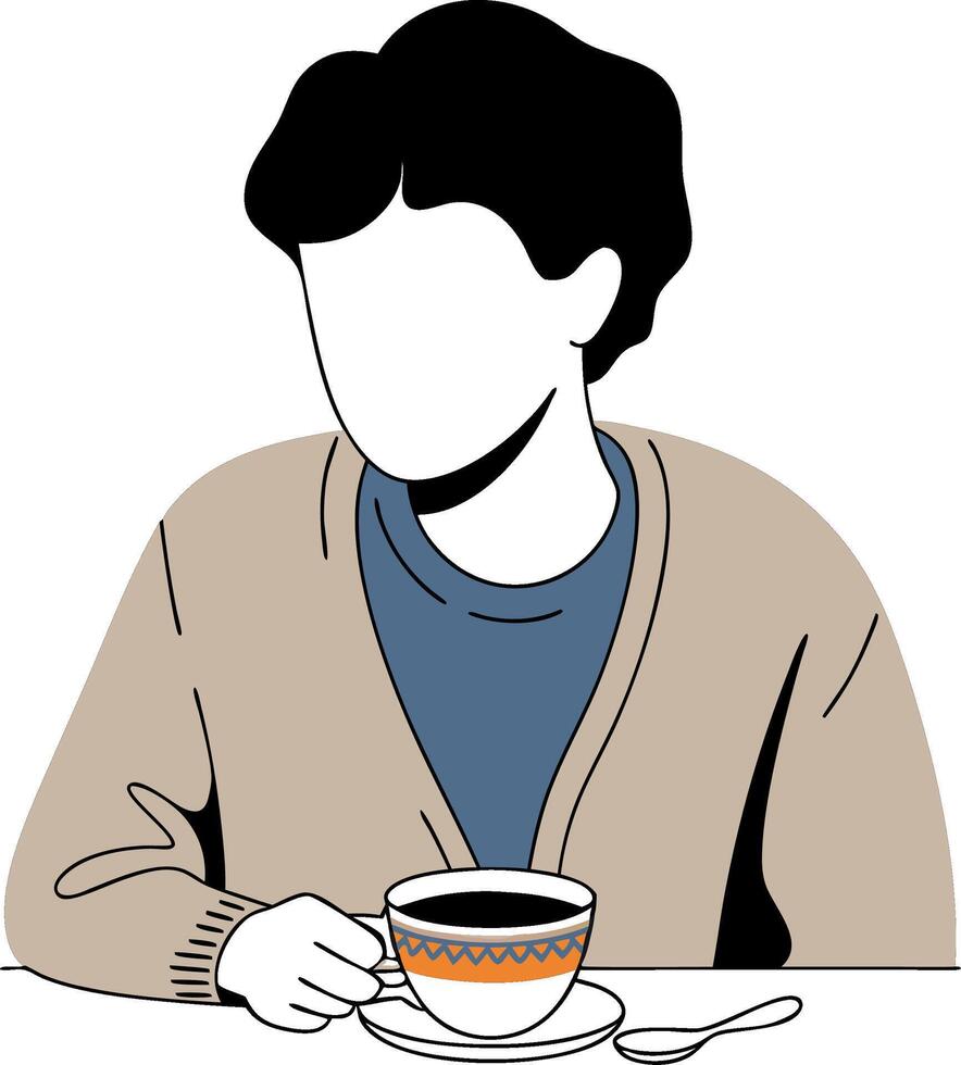 Minimalist Faceless Person Holding Coffee Cup Art for Cafes and Lifestyle Blogs vector