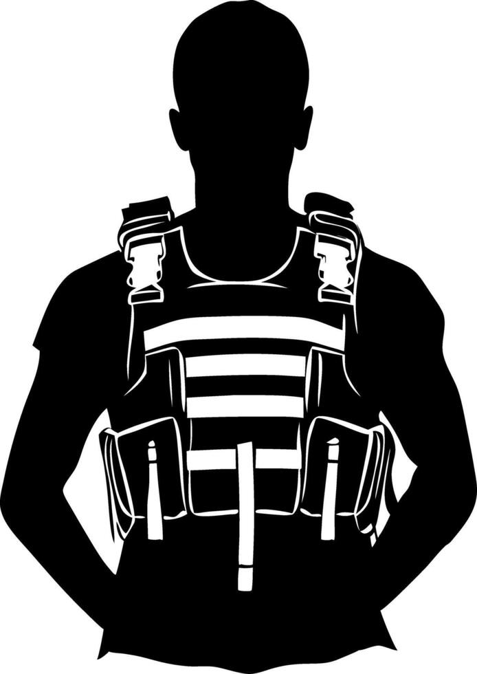 Silhouette of Man Wearing Tactical Vest Illustration for Security and Military Use vector
