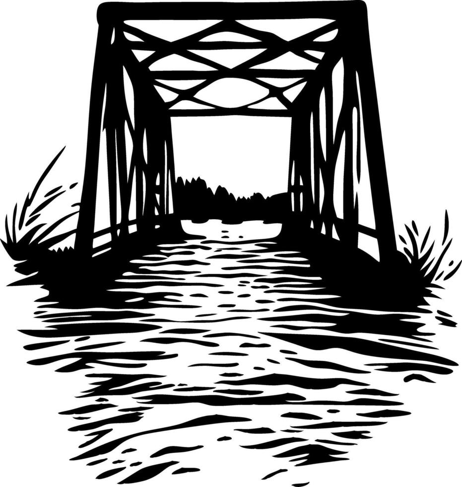 Silhouette Bridge Over River Art for Nature Themed Designs vector