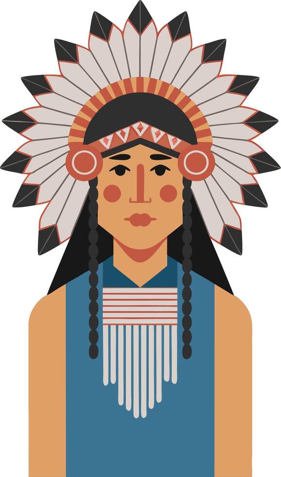 Native American Chief in Traditional Headdress Illustration for Cultural Projects vector