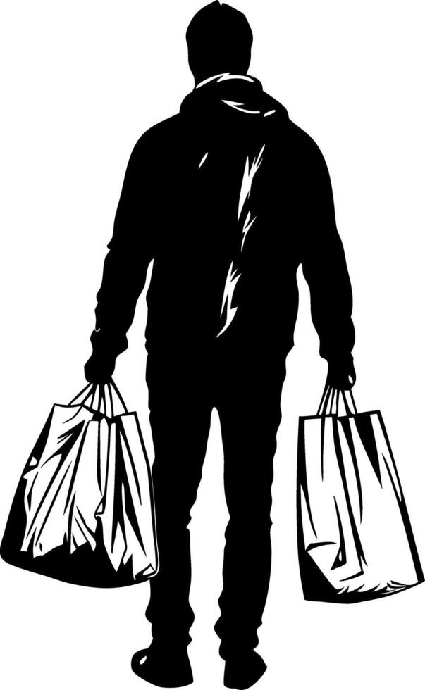 Silhouette of Man with Shopping Bags Symbolizing Consumerism and Retail vector