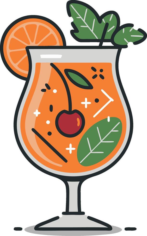 Refreshing Citrus Cocktail with Cherry and Mint Illustration vector