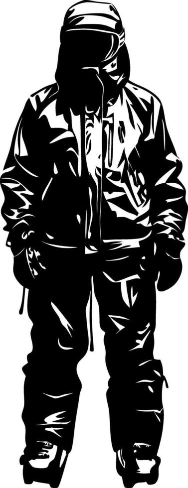 Silhouette of Winter Explorer in Heavy Jacket and Gloves for Adventure Lifestyle vector