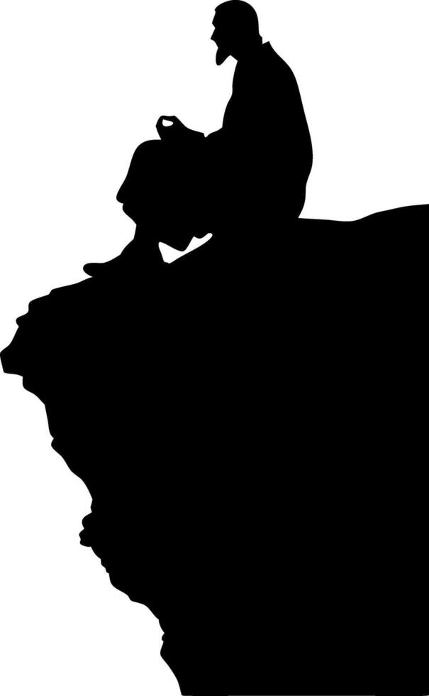 Silhouette of Contemplative Man Sitting on Cliff Edge Illustration vector