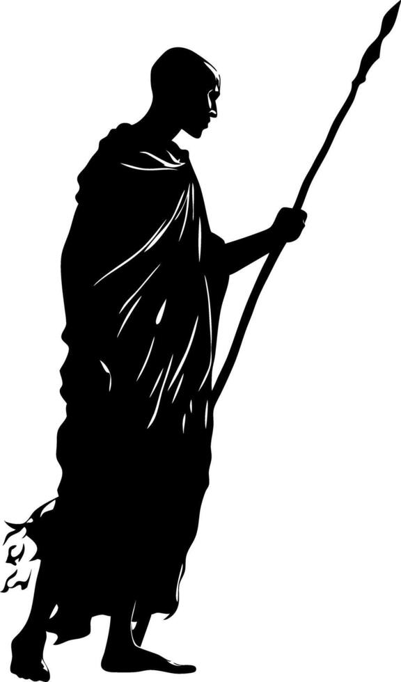 Silhouette of Ancient Warrior with Spear Illustration for Tattoos or Artwork vector