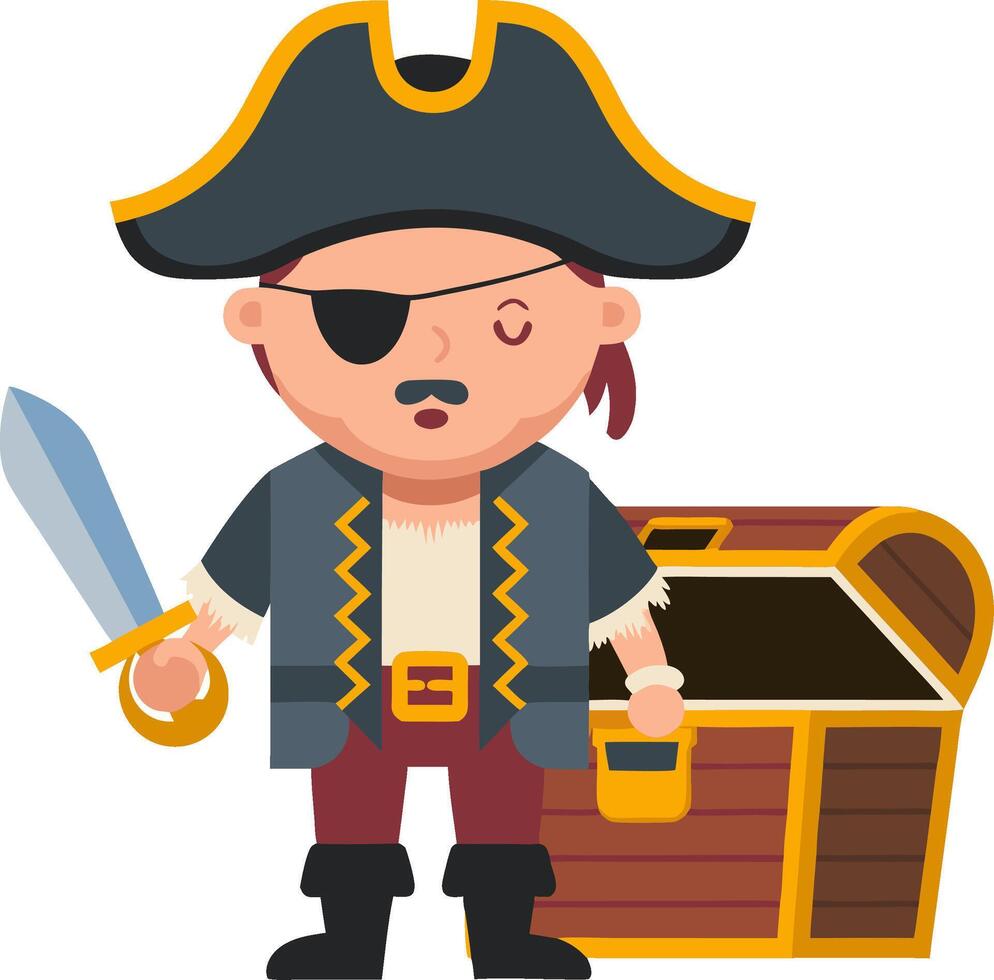 Pirate Cartoon Character with Treasure Chest Illustration vector