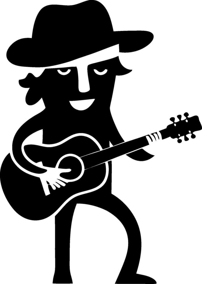 Silhouette of Musician Playing Acoustic Guitar Wearing Hat Art vector