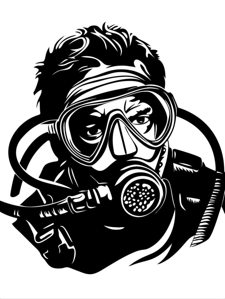 Scuba Diver with Breathing Apparatus Art for Water Sports and Adventure Themes vector