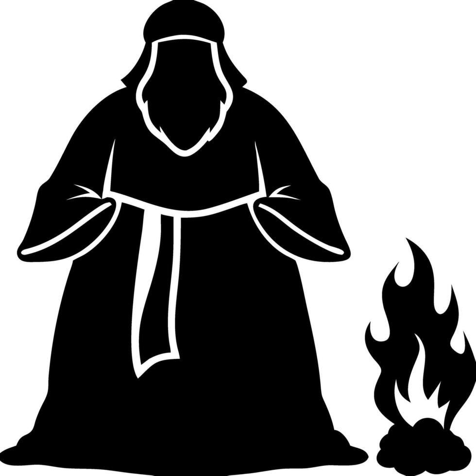 Mysterious Monk Silhouette with Fire Minimalist Art vector