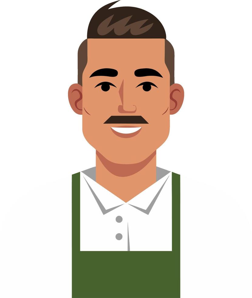 Smiling Man with Mustache Portrait Wearing Apron vector