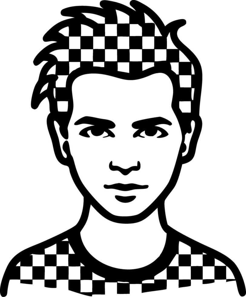 Illustration Stylized Male Face with Checkered Pattern Hair Design vector