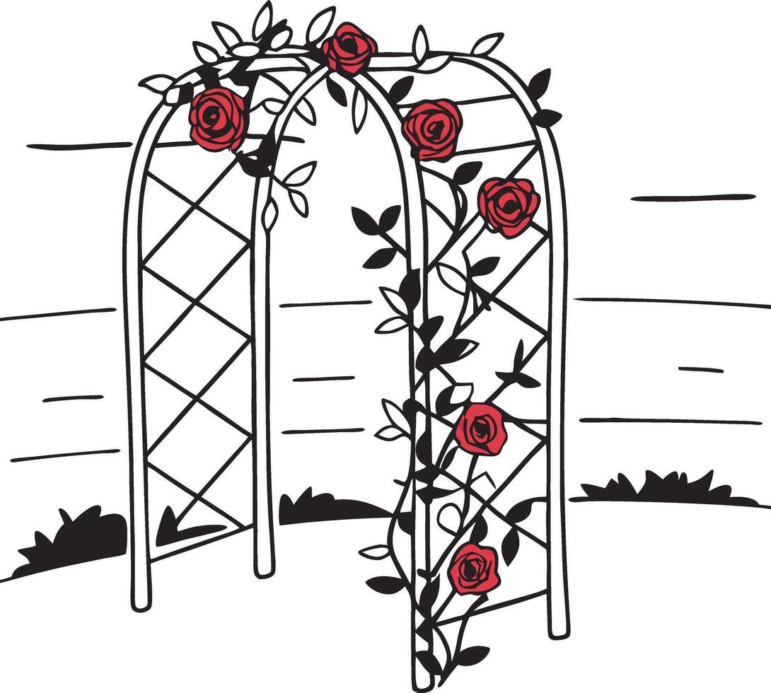 Illustration Romantic Rose Covered Garden Arch Vines vector