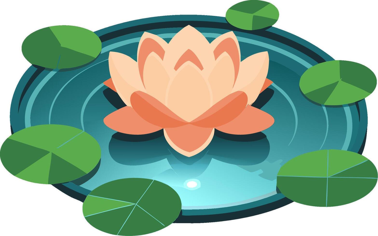 Tranquil Lotus Flower and Lily Pads on Serene Pond Illustration vector