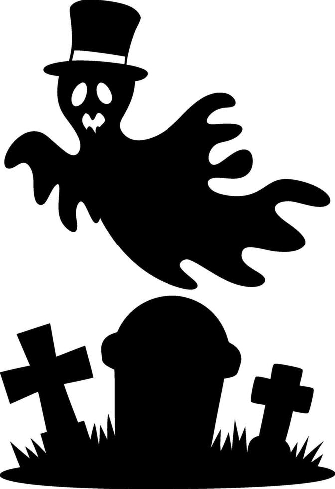 Spooky Ghost Silhouette with Tombstones for Halloween Decorations vector