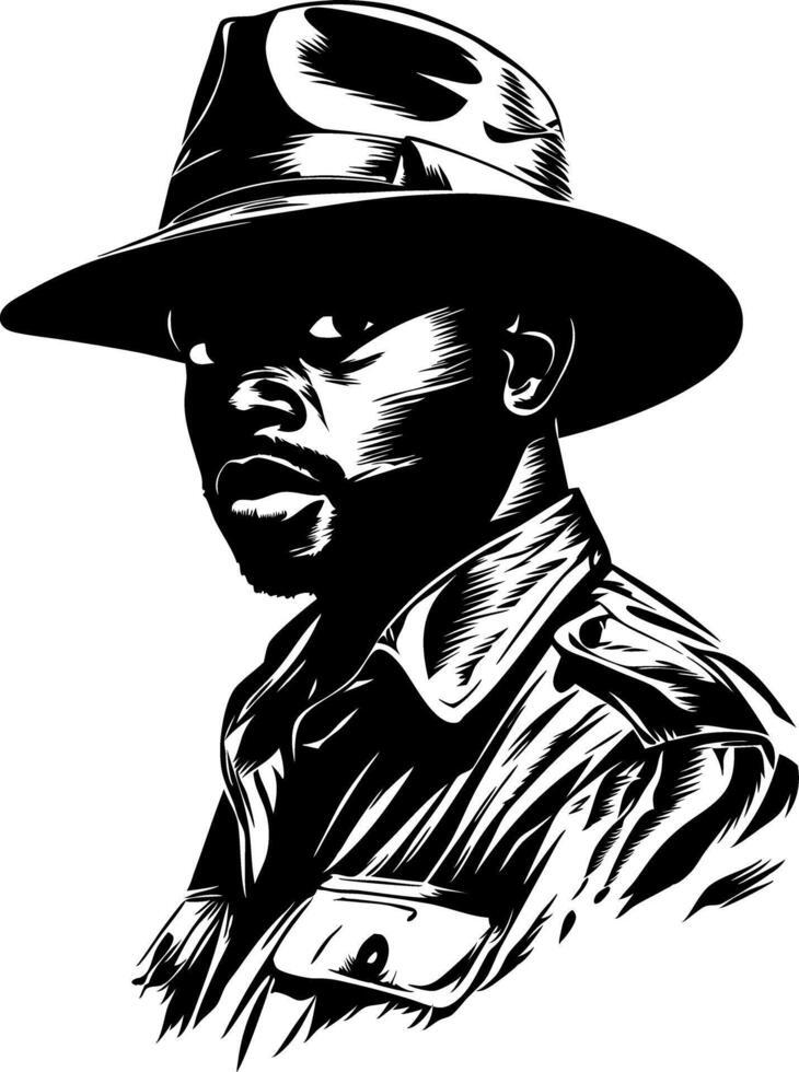 Vintage Cowboy Portrait Silhouette in Fedora Hat Illustration vector