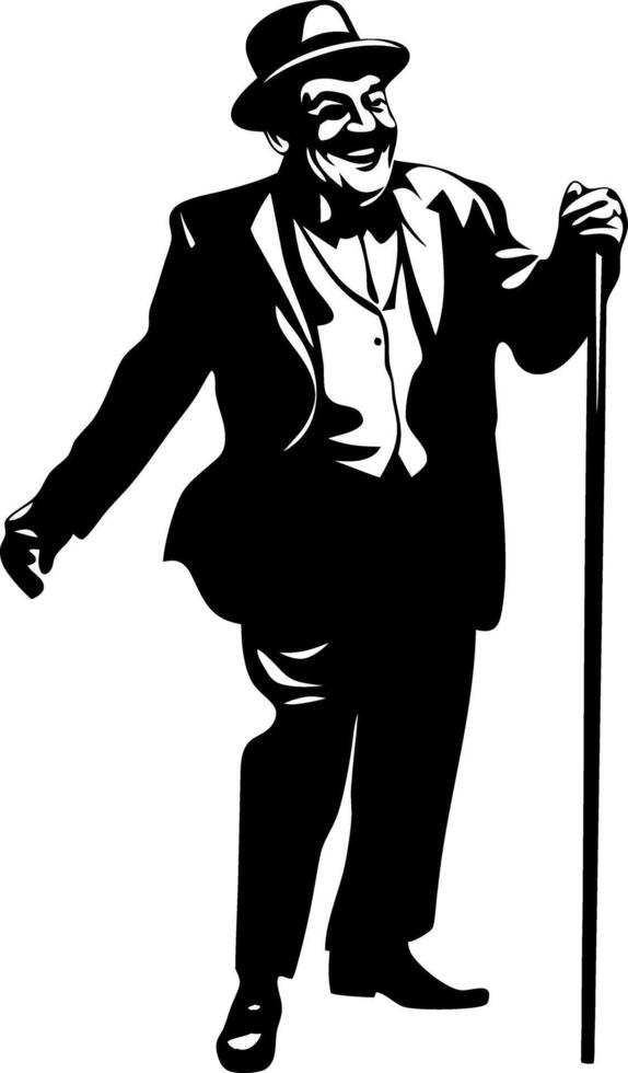 Vintage Gentleman Happy Walking with Cane in Classic Suit and Hat Illustration vector
