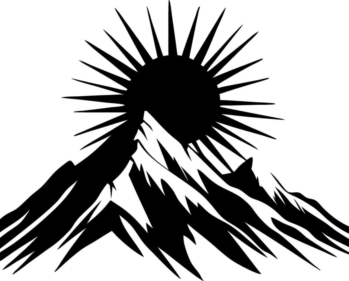 Sunburst Over Mountain Silhouette Design Ideal for Tattoos and Logos vector