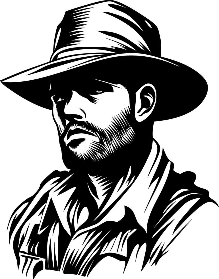 Vintage Cowboy Portrait Illustration for Tattoo and Poster Art vector