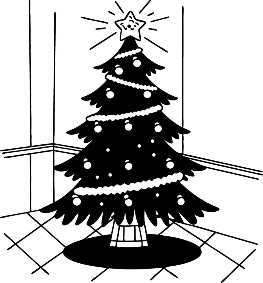 Christmas Tree Illustration with Ornaments and Star Topper vector