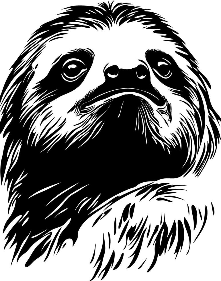 Illustration Sloth Face Detailed Black and White Art for Design and Tattoos vector