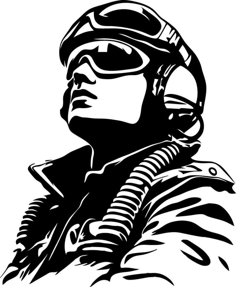 Vintage Aviator Pilot Silhouette Illustration for Design and Tattoo Art vector