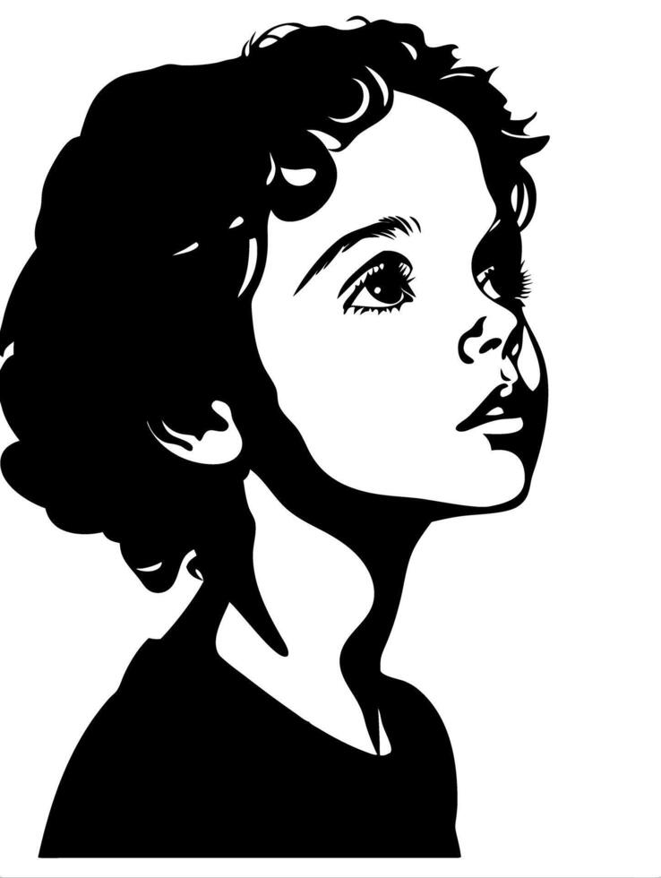 ilustración de niño en perfil con Rizado pelo y expresivo ojos vector