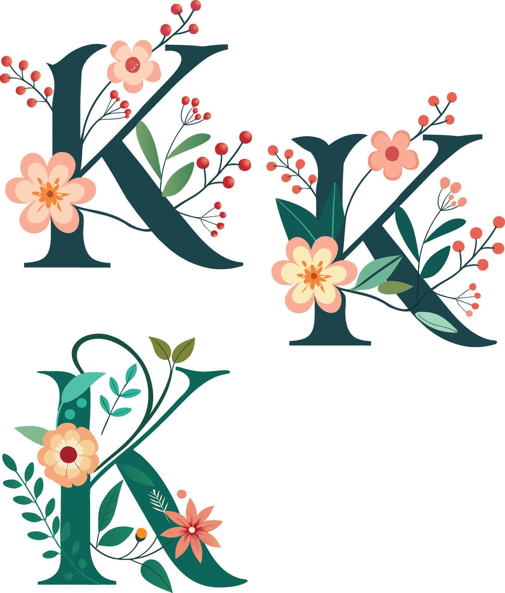 Floral Letter K Monogram 55286035 Vector Art at Vecteezy