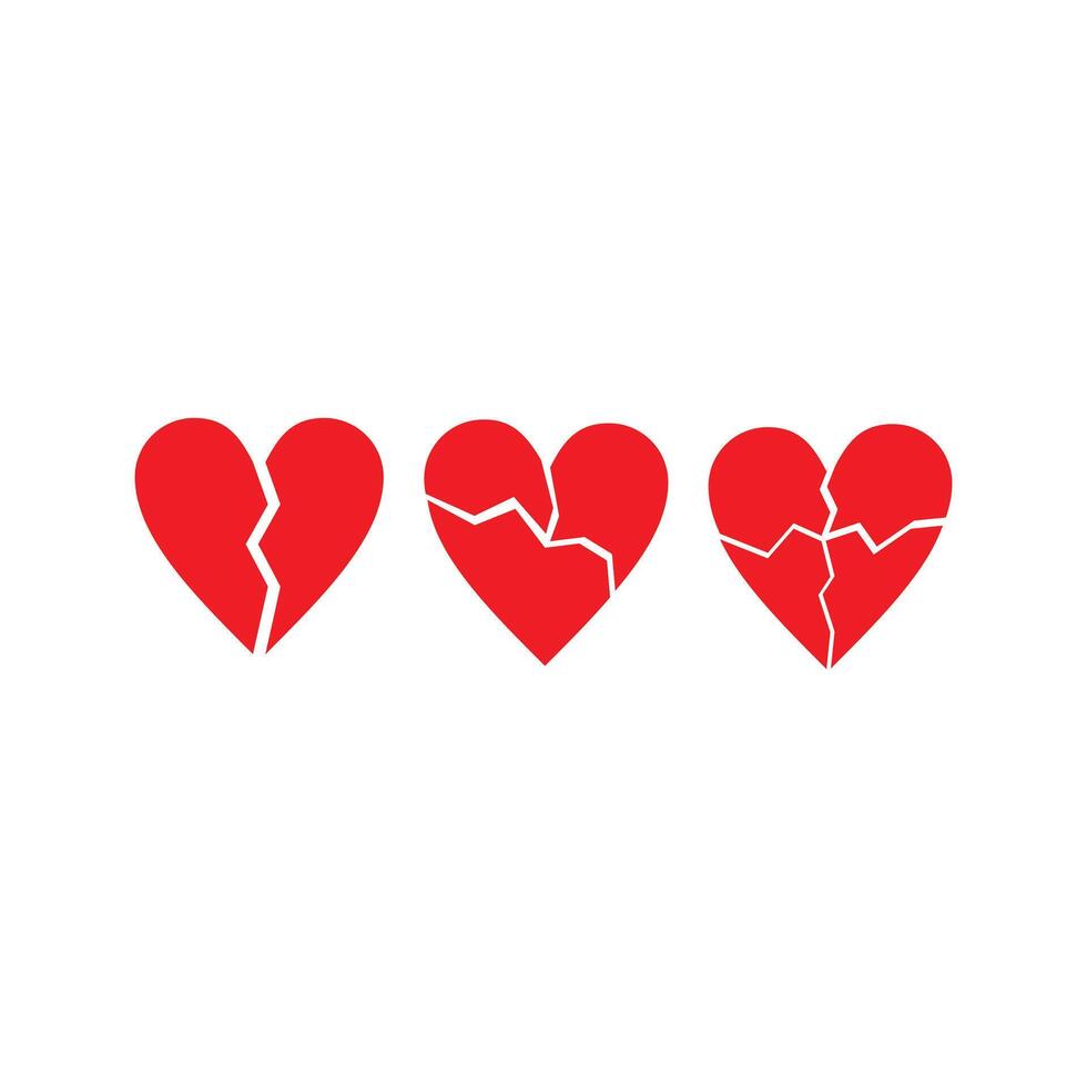 broken hearts into two pieces, three pieces, and four pieces set vector
