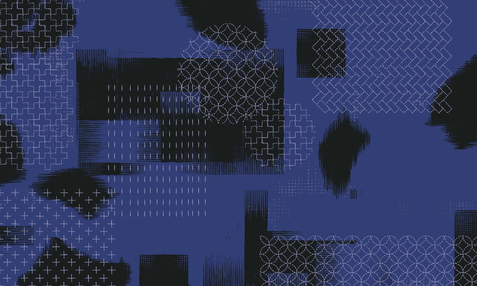 Crafted hand drawn brush line abstract sashiko fabric mending pattern, Traditional Japanese boro inspired, wood carving, engraving, basketry, tread surface textured background for wrapping paper vector