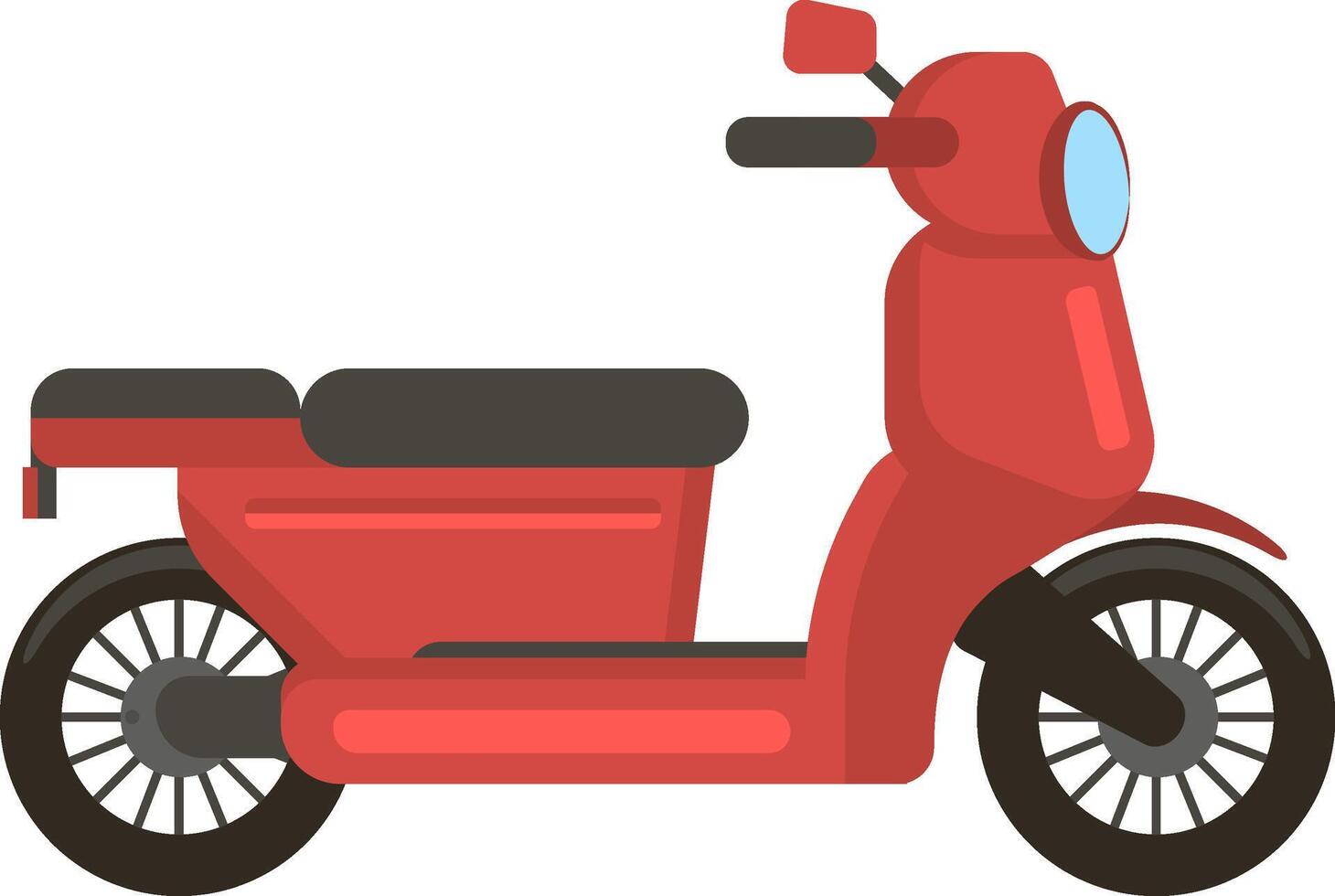 Red scooter standing on white background with black seat and wheels, minimalist illustration of a modern vehicle, urban transport concept vector