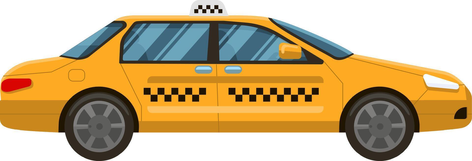 Classic yellow taxi cab featuring distinctive checkered decoration, isolated on a white background, symbolizing urban transportation and efficient passenger service in the city vector