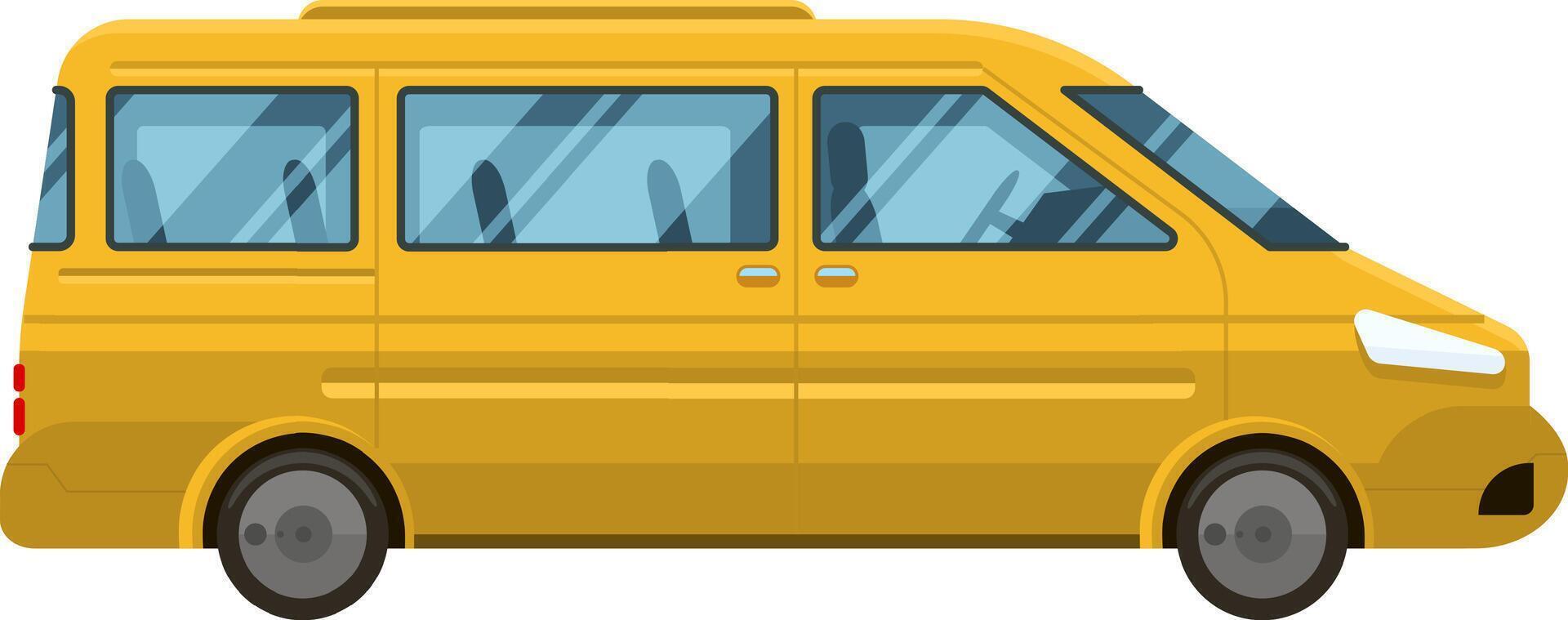 Yellow minivan taxi cab showcasing a left side view, designed for passenger transportation, isolated against a clean white background, perfect for urban travel and commuting needs vector