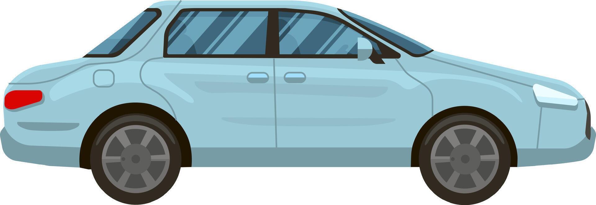 Light blue four door sedan parked on a white background, showcasing a sleek side view. Highlighting modern design elements, this vehicle represents contemporary urban transportation vector