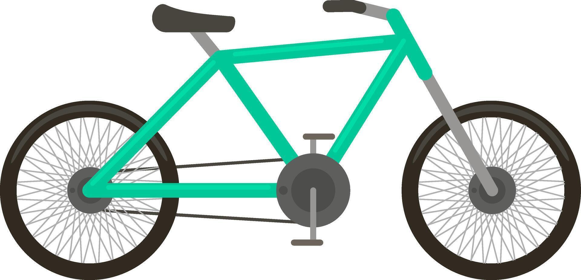 Light green bicycle with black wheels and saddle standing on white background, representing concepts such as transportation, cycling, and healthy lifestyle vector
