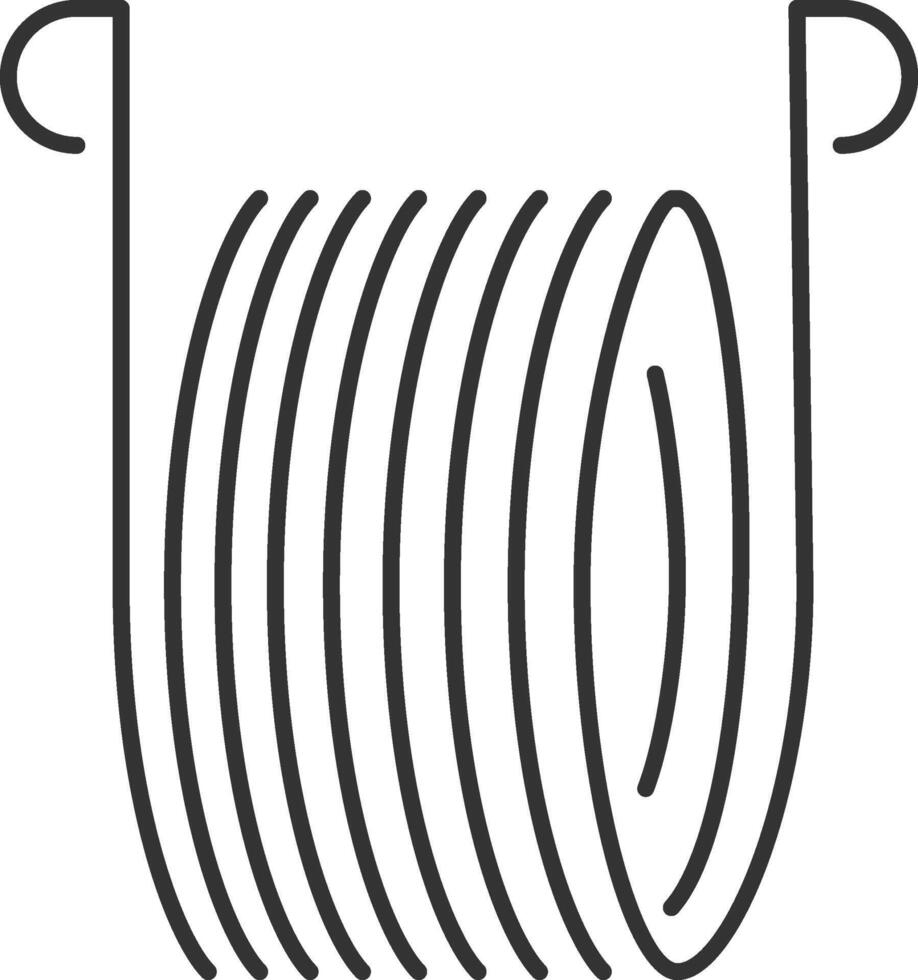 Continuous line drawing depicting a tensioned metal coil spring that elegantly forms a parabola, set against a clean white background, emphasizing its geometric simplicity and industrial design vector
