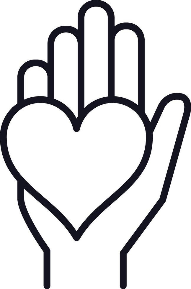 Line art illustration of a hand gently holding a heart, symbolizing love, kindness, charity, and care, perfect for Valentine's Day or any occasion celebrating affection and compassion vector